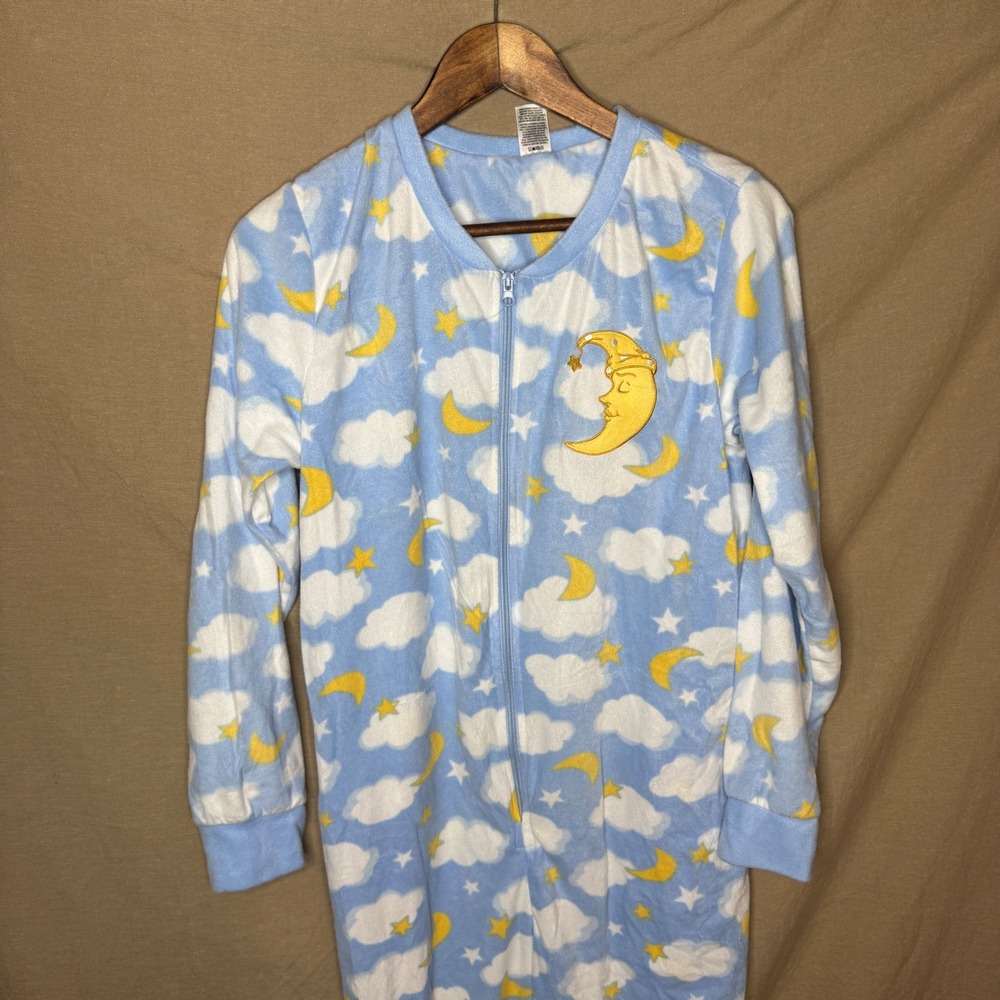 Celestial Moon Clouds Fleece Footed Pajamas Large